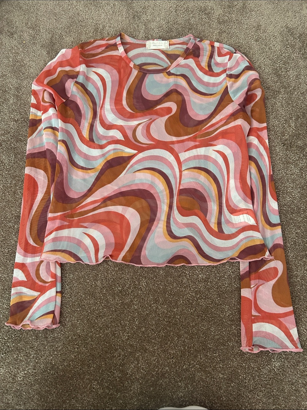 Wavy Mulberry Pink Long-Sleeve Mesh Top